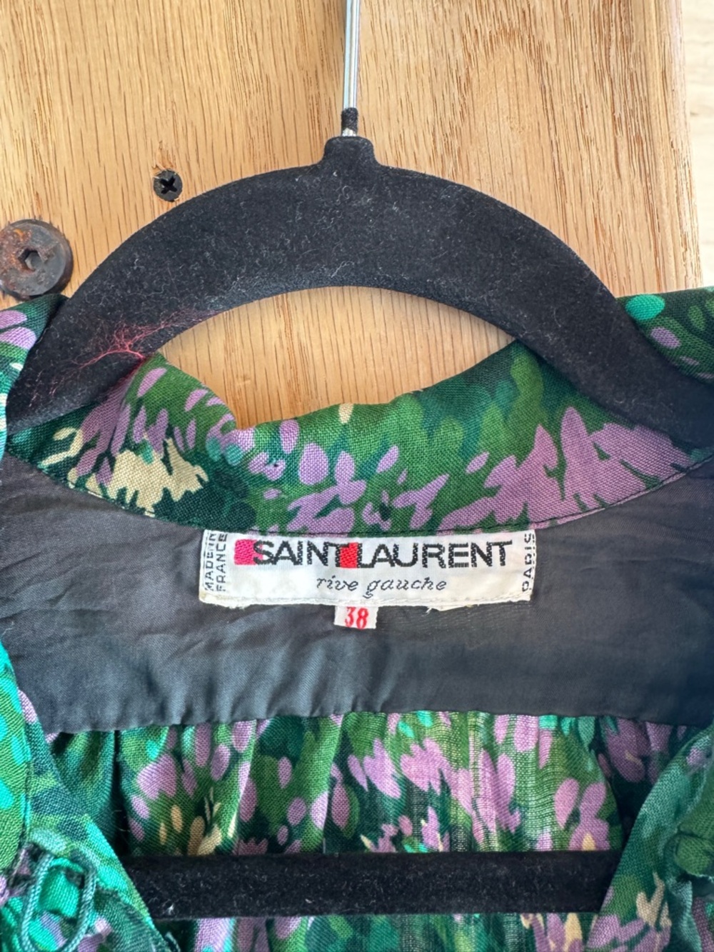Yves Saint Laurent Rive Gauche Vintage Green & Purple Floral Dress (7.5-8, M) - Picture 2 of 12